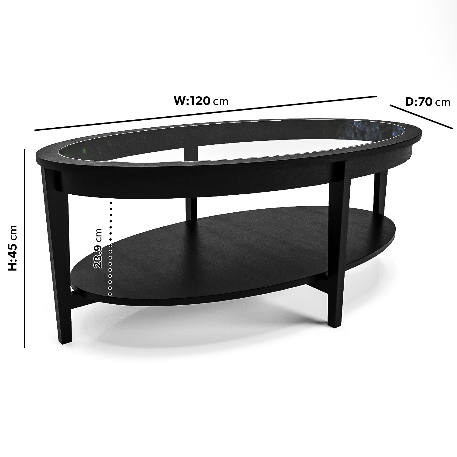 Read more about Large oval black wood coffee table with glass top toula